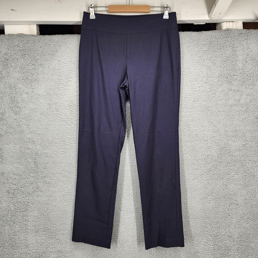 NIC+ZOE Women Navy Blue Pull On Straight Leg Stretch Trousers Size 10